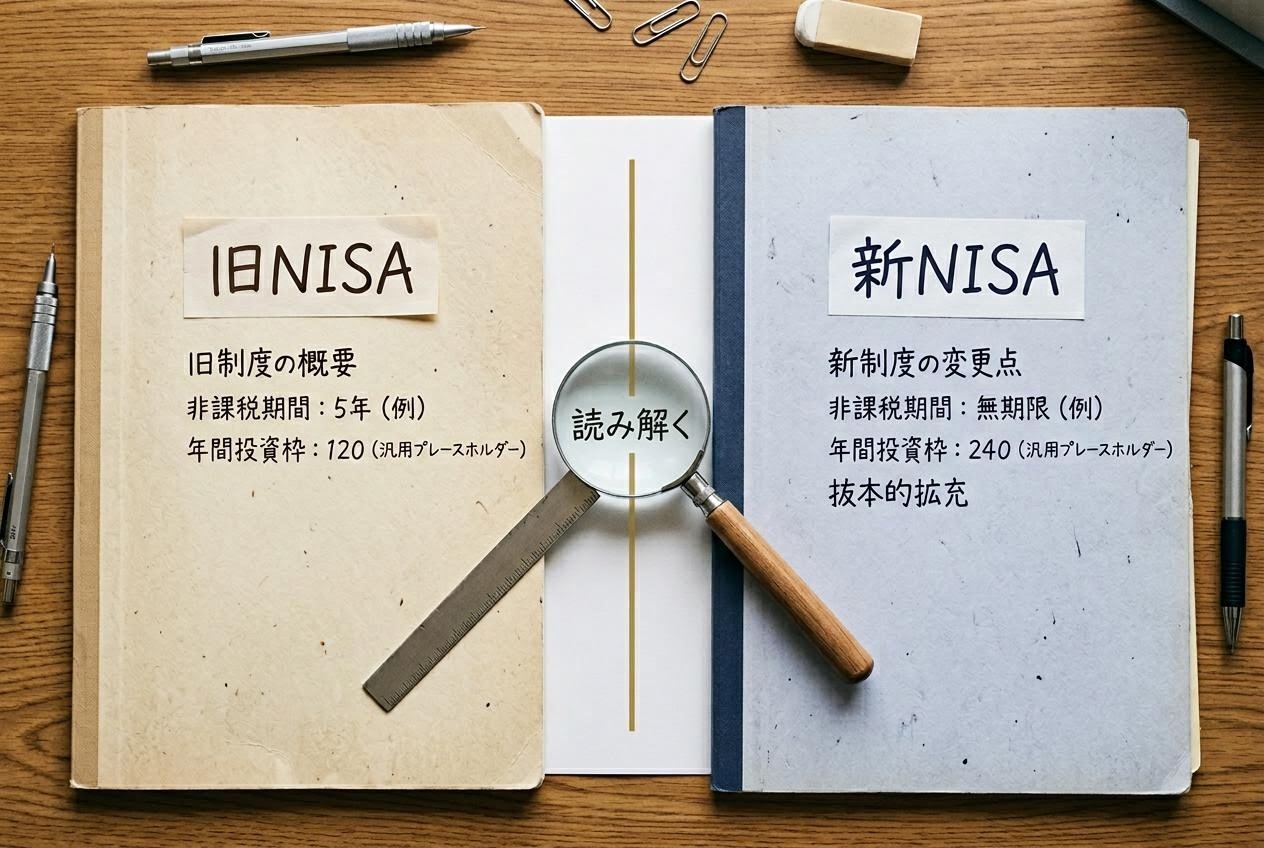 旧NISAと新NISAを比較する対比図の画像